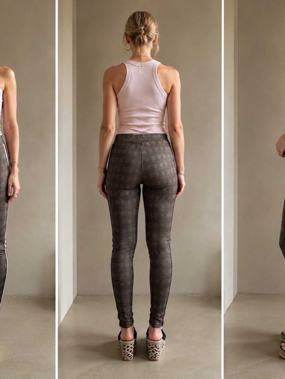 Zara Basic Collection Glen Plaid Side-Stripe Leggings / Stretch Pants Size M